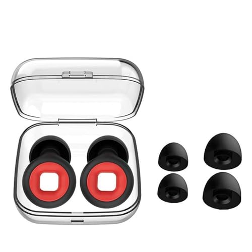 Image of AUGEN Ear Plugs for Sleeping, Noise Canceling, Reusable Silicone Earplugs for Hearing Protection, Waterproof EarPlugs Suitable for Swimming Studying Traveling Concerts Airplanes (Black Red, M8)