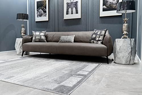 A2Z Rug|Palma 9958 Modern Abstract Grey Border Pattern|Living Room Bedroom Sitting Room Area Rug Runner|Soft Short Pile|80x150cm-2'7" x4'11''ft|Contemporary Area Carpet