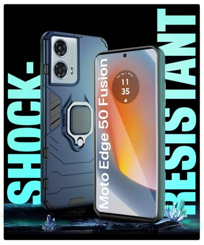 Image of WOW IMAGINE Shock Proof Back Case Mobile Cover for Motorola Moto Edge 50 Fusion 5G | Moto Edge G96 Fusion 5G Back Cover Case (Tough Armor | Hybrid PC + TPU | Ring Holder & in-Built Kickstand | Blue)