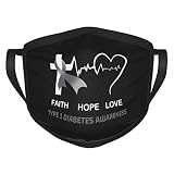 Type 1 Diabetes Awareness Reusable Face Mask Washable Breathable Fabric Face Masks Balaclava for Women Men Black