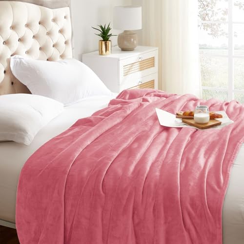KMUSET Fleece Blanket Salmon Pink Lightweight Super Soft Cozy Fuzzy Bed Blankets Microfiber Factory Shop