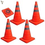 ✔ Cono de 40 cm de alto. BricoLoco Lote 4 uds. Cono señalización carretera plegable 40 cm 2 bandas reflectantes, naranja. Señalización o balizamiento en carretera tráfico, entrenamiento, obra. Fluorescente y reflectante.