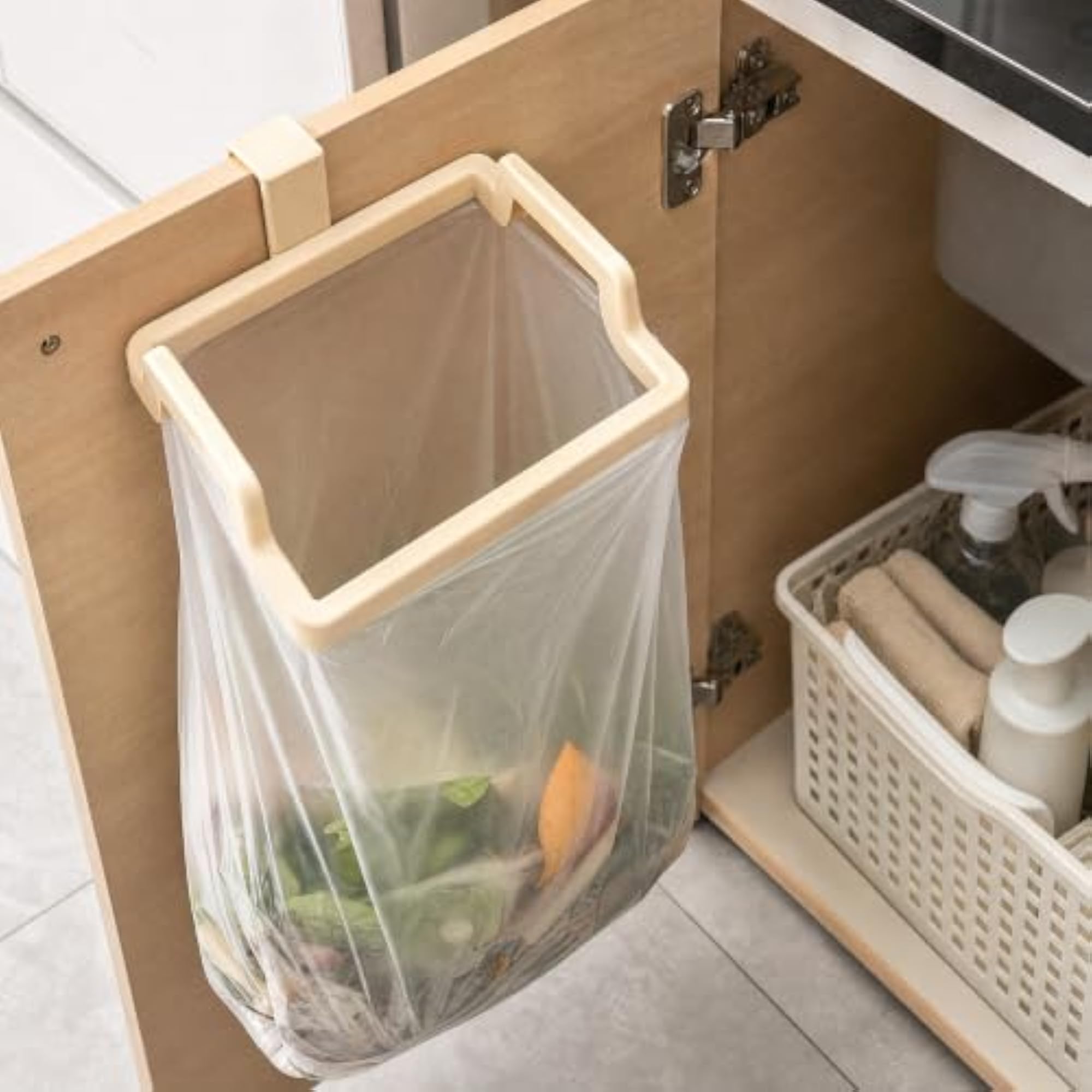 Kitchen Hanging Trash Bag Holder, No-Drill Organizer