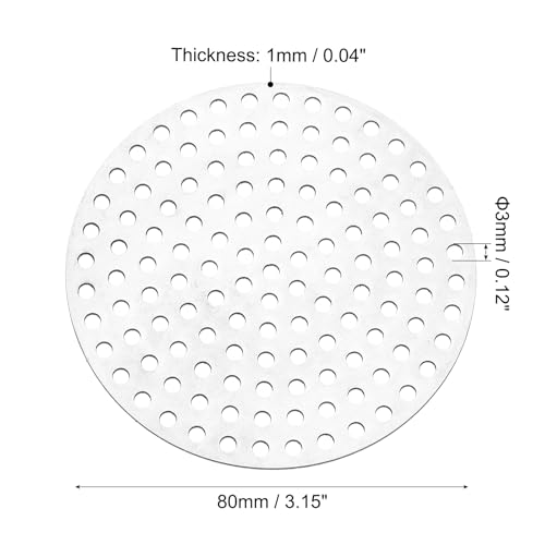 PATIKIL 3,1 Durchmesser 304 Edelstahl Lochblech, 0,12 Loch 19GA Metallgitter Runde Scheibenplatte Dekorative Gitter für Belüftungsgitter Rauchen, Silberton