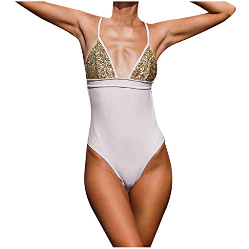 Preisvergleich Produktbild LoveLeiter Damen Einteiliger Badeanzug Neckholder Monokini Schwimmanzug Bedruckter Halter Sequins V-Ausschnitt Rückenfrei Hohe Taille Gepolstert Badeanzüge