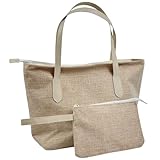 Bolsa de Praia Feminina Grande de Ombro Com Porta Documentos Verão Férias Piscina (Palha/OFF)