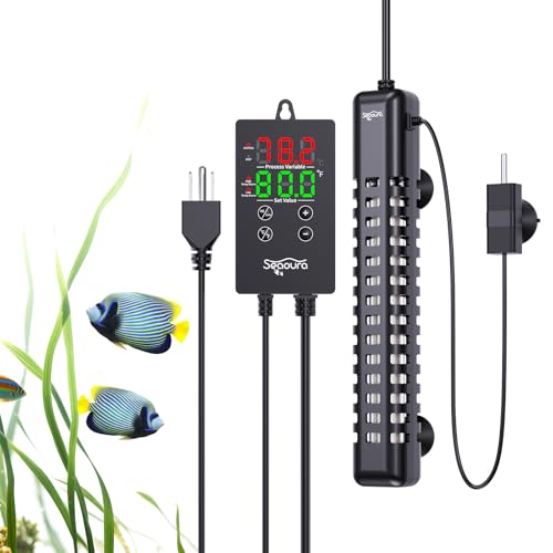 SEAOURA Submersible Aquarium Heater, 100W Fish Tank Heater for Saltwater Freshwater 15-25 Gallon, Heater for Turtle Tank with LED Controller Safety Protection & Auto Power-Off