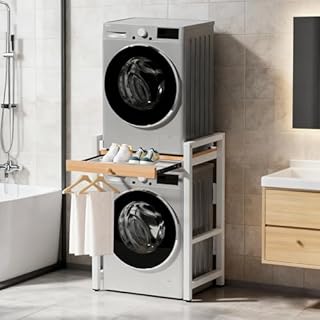 Plasaig Scaffale sopra Lavatrice, Mobile,Unità di Stoccaggio Della Lavatrice,Supporto per Asciugatrice Regolabile in Altezza,per Bagno o Lavanderia,Capacità di Carico 300KG, 73x63x105cm (Bianco 1)