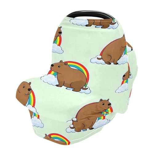 Baby Car Seat Canopy Covers Nursing Cover Stretchy Boys Girls Capybara Rainbow Carrier Cover Breastfeeding Cover Breathable