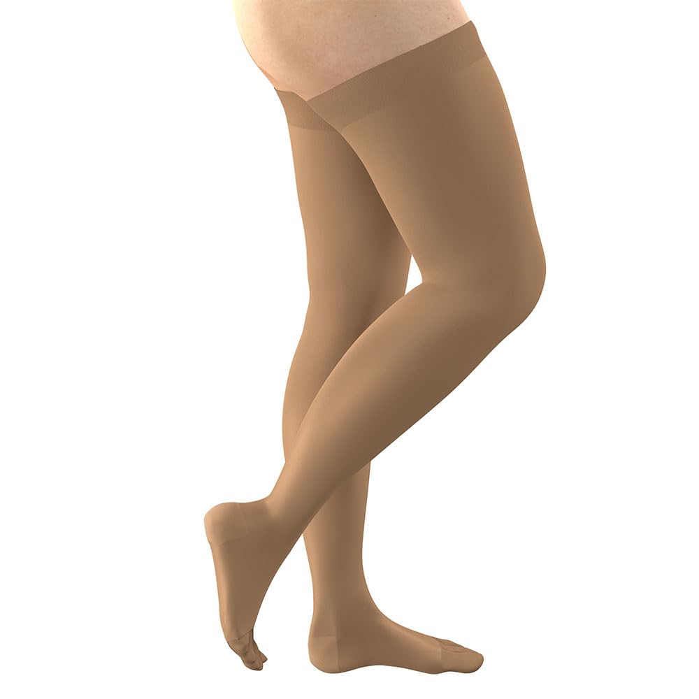 FITLEGS - Thigh Length Compression Stockings - Class 2 (23–32 mmHg) – For Swelling, Varicose Veins & Mild Lymphoedema, Beige, Medium