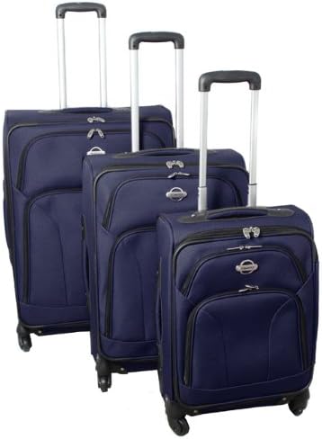 Transworld 3-piece Expandable 360 Degree Spinner Upright Luggage Set - Navy