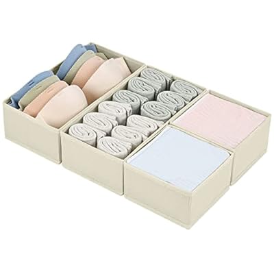 DIMJ Drawer Organizers Clothes, Set of 4 Dresser Organizer Bins, Fabric Closet Organizers and Storage, Shallow Drawer Dividers for Nursery, Clothing, Baby Clothes, Socks, Underwears, Tie (Beige)
