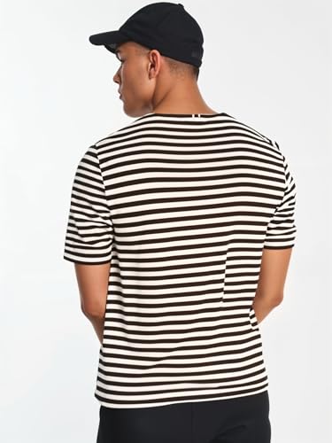 Image of Mack Jonney Oversized | Loose Fit | Half Sleeves 100% Cotton Round Neck Striped T-Shirt for Men-MACK640651