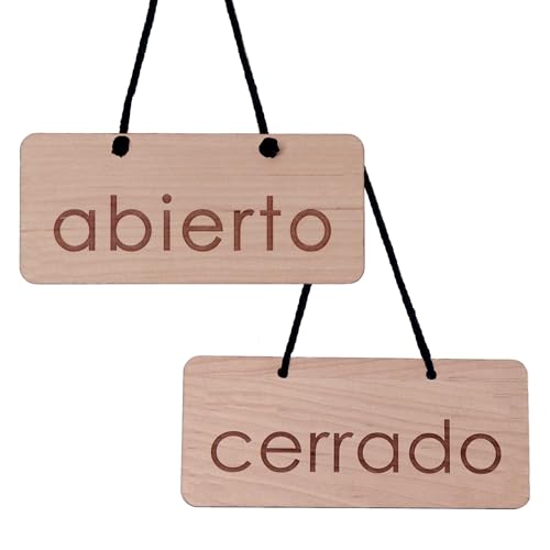 Smile BB- Cartel Abierto Cerrado para Tiendas, Negocios, en Madera, Fabricado en España