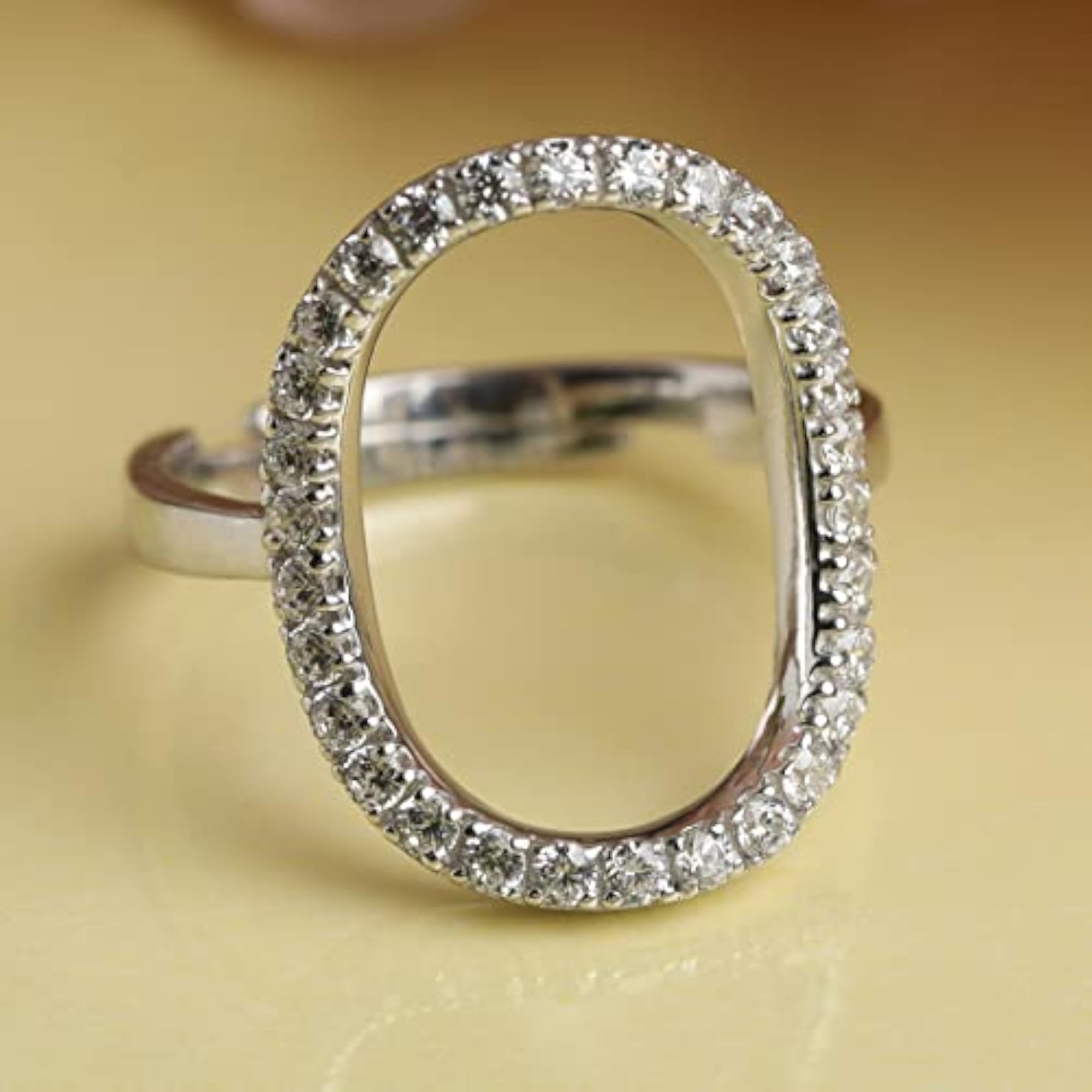 Women's 925 Silver Unique Adjustable Ring, Platinum Plated