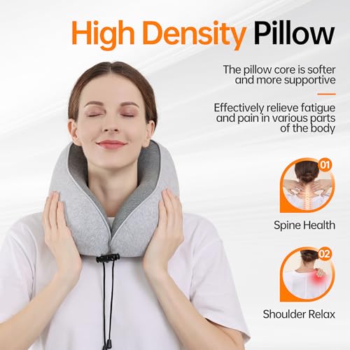 MANXUEKAI Travel Neck Pillow 100% Pure Memory Foam Travel Pillow for Sleeping on Airplane,Car,Train,Bus,Office and Home Use,Washable Soft Cotton Cover，Gifts-Light Grey — view 5