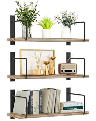 TRAYINDALY Estanteria Pared Madera Juego de 3, Baldas Flotantes Pared Rústicos y Decorativas, Ideals para Dormitorio, Baño, Cocina, Oficina, Sala (Color Natural)