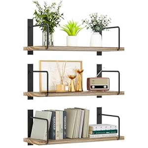 TRAYINDALY Floating Shelves for Wall Set of 3, Rustic Wood Wall Shelf for Room Decor, Multi-Functional Storage & Organiser for Bedroom, Bathroom, Living Room, Kitchen, Office（Natural wood colour）
