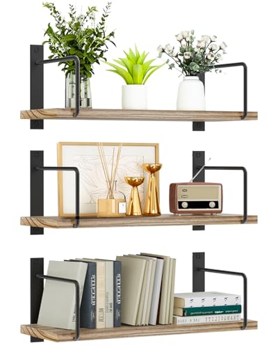 TRAYINDALY Estanteria Pared Madera Juego de 3, Baldas Flotantes Pared Rústicos y Decorativas, Ideals para Dormitorio, Baño, Cocina, Oficina, Sala (Color Natural)