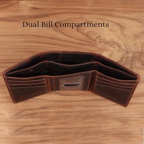 Image of Trifold Wallet for Men, Full Grain Cowhide Leather, RFID Blocking, Gifts for Men (Brown with US Flag)