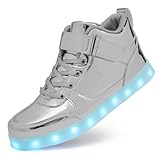 GUANGJUFA LED Light Up Sneakers - USB Rechargeable, Dancing Shoes for Women & Men - Silver High Top - 38