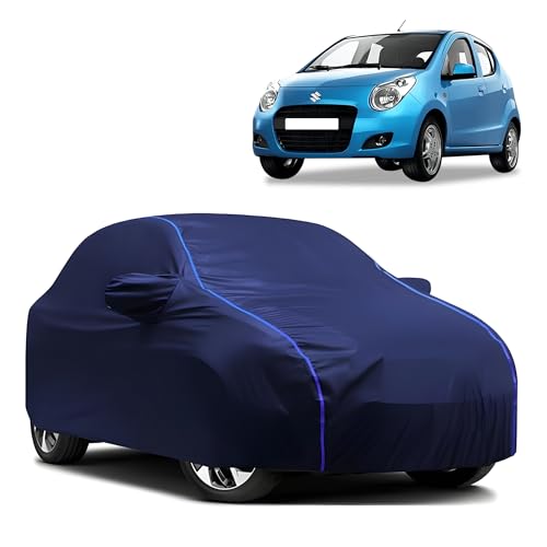 Image of Kerwa Car Body Cover Waterproof with Maruti Suzuki A-Star, Dust & UV Resistant All-Weather Proof Full Body Cover, Blue with Blue Lining, Triple Stitch Elasticated Bottom with Mirror Pocket