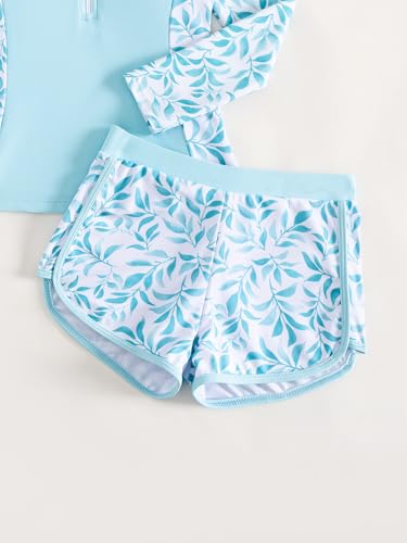 Image of SEGT Girl's Floral Long Sleeve Rash Guard with Bikini Bottom 2 Piece Swimsuit Set