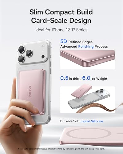 Image of Baseus Picogo Power Bank, 0.5 inch Ultra Slim 10000mAh MagSafe Portable Charger, Upgraded CCC Certified 27W Fast Charging Magnetic Battery Pack, Alloy Wireless Charger for iPhone 17 /16 /15 /14 /13 /12