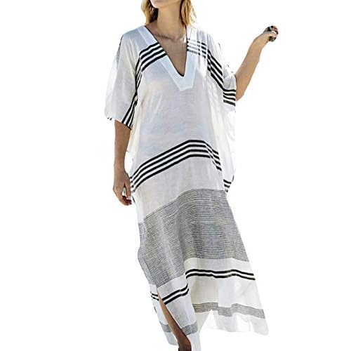 Eddoyee Loose Beach Kaftan Dresses for Women Caftan Swimsuit Cover Up Striped 1