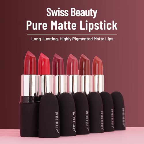 Image of Swiss Beauty Pure Matte Creamy Lipstick | Non-drying, Highly pigmented Lipstick | Shade- Bare, 3.8gm| (Pack of 2)