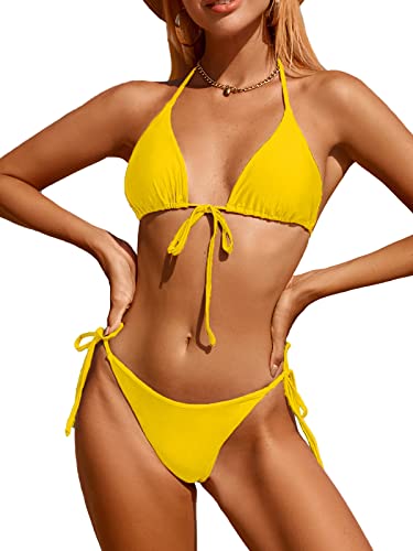 Image of Bikinis Swimsuit Set for Women Swimwear Triangle Bathing Suit Tie String Thong