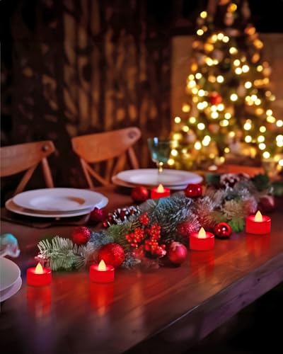 Image of BEICHI Flameless Candles, Battery Operated LED Tealights Votive Flickering for Party Halloween, Christmas, Wedding- 24Pack, Red Light