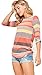 Women's Striped 3/4 Sleeve Top Blouse (Medium, Coral)
