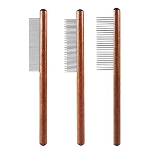 3 pieces pet grooming comb, wooden handle hair removal comb, pet bath comb, dog flea comb, cat comb grooming tool, pet fine tooth comb, wooden cat comb for hair removal
