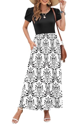 Image of AUSELILY Women's Summer Maxi Dresses Petal Sleeves Casual Empire Waist Long Dress with Pockets 2025 New