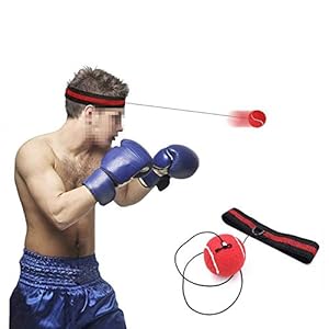 Wolike Boxing Ball，Fight Ball Reflex on String with Headband for Fight MMA Training Speed Reactions Adult/Kids Improve Punch Focus Sport Exercise Practice Fitness Elastic Rope Head Band Set Cap（Red）