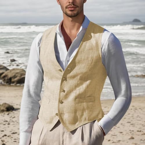 Men Summer Linen Vest Beach Casual Wedding Leisure Waistcoat Groomsmen Vest for Men2