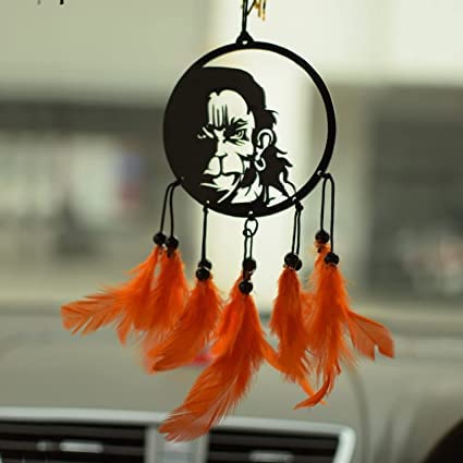 Dream Catcher car Hanger Bajrang Hanuman with Orange origional Feather/Car Hanging/Car Dream Catcher