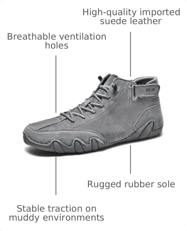 Image of baobeijiadao Men's Beck Shoes Waterproof Non Slip High Top Chukka Boots Handmade Suede Caual Outdoor Sneakers