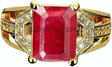 Ruby Stone 7.25 Ratti / 6.00 Carat With Lab Tested Certified Untreated Unheated Natural Manik Gemstone Manikya Gold Plated Adjustable Ring For Women And Men-B0CK5LWYMRNAMZ