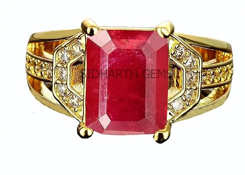 APSLOOSE Bague en or 7,25 ratti 6,50 carats avec rubis naturel certifié AA+ - Bague réglable de qualité pour homme et femme - Métal rubis, Métal, Rubis