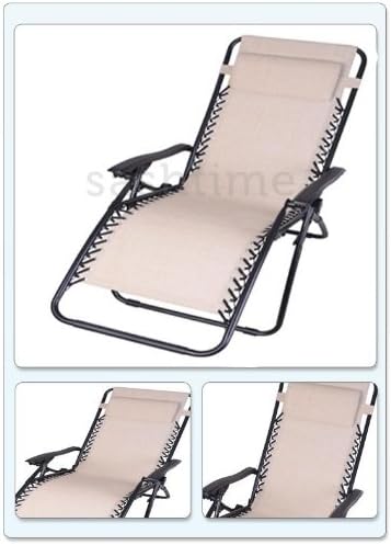 FOLDING OUTDOOR GARDEN GRAVITY SUN LOUNGER DECK CHAIR RECLINER GARDEN SUN BED RECLINING CREAM HAMMOCK