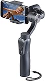 Elektronisches Hand-Schwebestativ (Gimbal) GS-100.bt für Hochkant- und Panorama-Smartphone-Aufnahmen • Per optionalem Adapter auch für GoPro und andere Action-Cams geeignet • Bluetooth 4.1 für Smartphone-Verbindung: zum Verwenden der Steuertasten im Handgriff für Aufnahme-Start/Stopp, Zoom und Betriebsmodus • Smart-Tracking-Funktion: automatisches Verfolgen von bewegten Objekten und Gesichtern