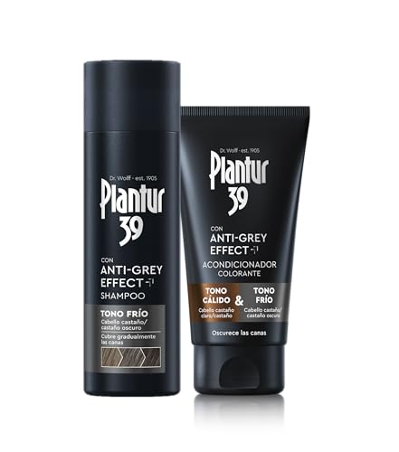 Plantur 39 Anti-Grey Effect Set con champú (200 ml) y acondicionador colorante (150 ml) – Para tonos fríos y cabello oscuro – Cubre progresivamente las canas y oscurece el cabello