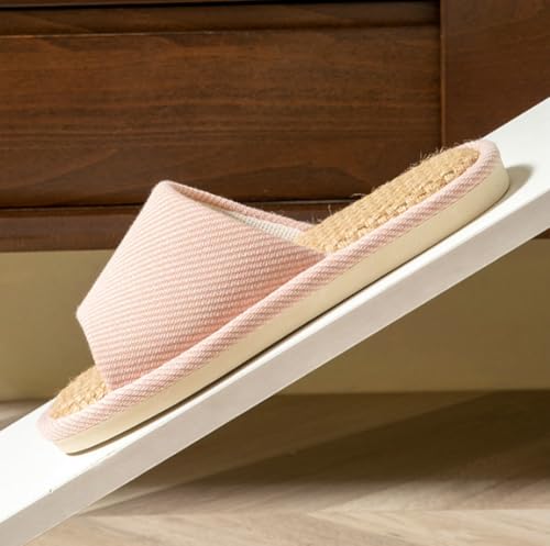 Summer House Slippers for Women Soft Indoor Non-Slip Open Toe Cotton Linen Shoes Unisex Breathable Bedroom Slide Sandals4