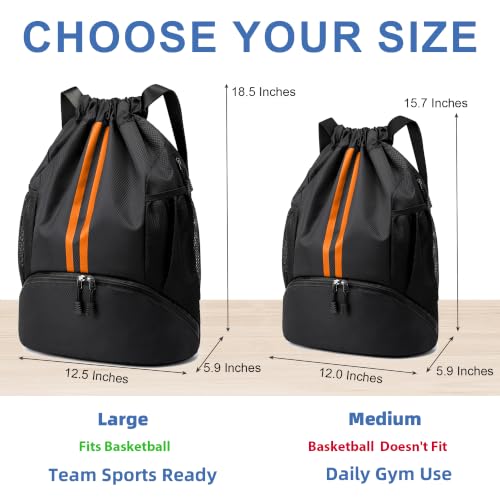 Image of JELUTAR Drawstring Backpack Gym Bag with Shoes Compartment, Black Orange