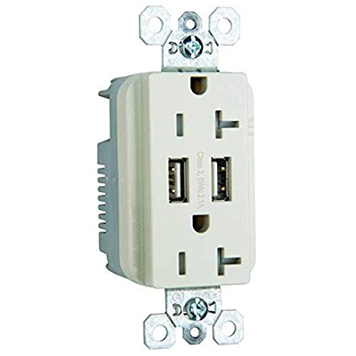 Cargador doble USB C2G 12835 con toma de corriente de 20 A y placa decoradora color almendra