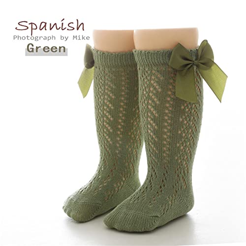 Baby Infants Toddlers Girls Knee High Socks 1 Pack Bow Long Stockings Ruffled Socks Athletic Socks (Green, 5-7 Years)2
