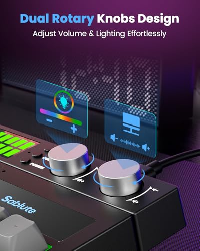 Image of SABLUTE Keyboard Gaming - Audio-Sync RGB Light Strip, 19-Key Anti-Ghosting, Dual Control Knobs, Adjustable Stand, Ultra-Low Latency Quiet Mechanical Feel for PC Gamers（Black