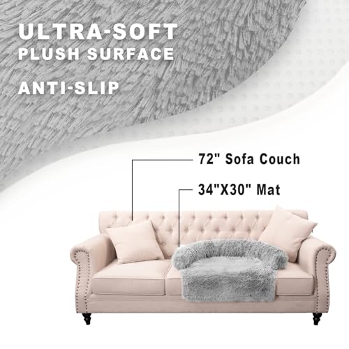 Image of Calming Dogs /Cats Bed Mats, Dog Pad Washable Removable Couch Cover, Plush Long Fur Mat for Pets, Waterproof Lining, Perfect for Small, Medium and Large Dogs and Cats (Light Gray, 34 inchx30 inch)